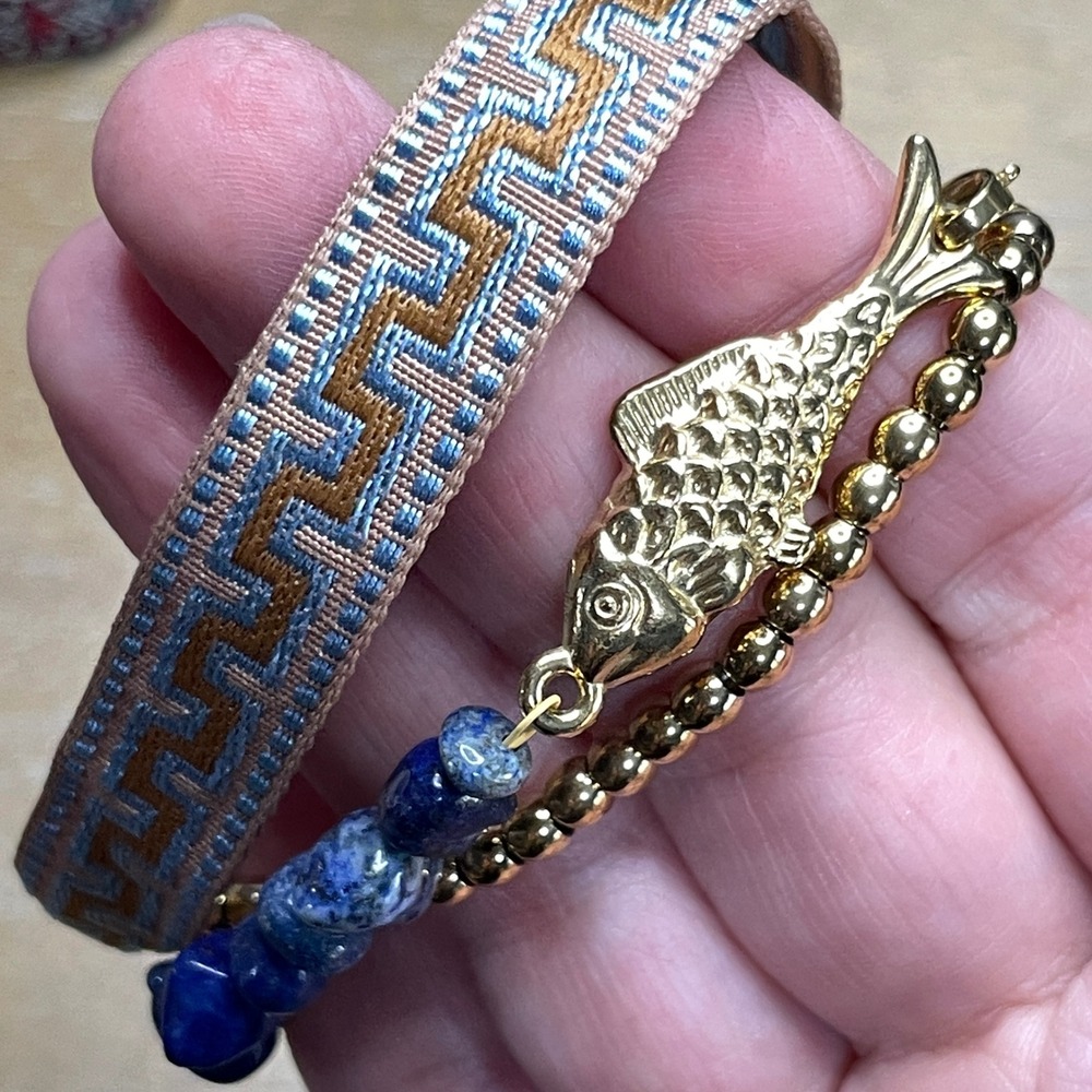 Unbranded Stone Ribbon Metal Women 6-7in  Hippie Boho Fish Bracelet